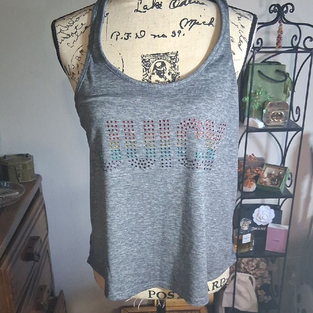 Juicy Couture Gray Tank with Rainbow Embellishments Size Large